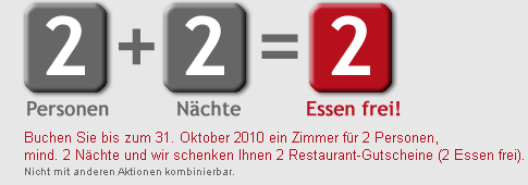 2 Personen + 2 Nächte = 2 Essen frei